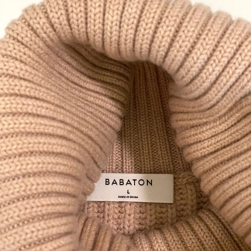 Aritzia Babaton Guell Funnel Neck Sweater Merino Wool Slouchy Turtleneck Camel L